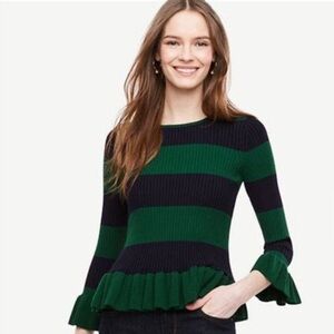 ANN TAYLOR Flared & Striped Sweater In Green Eden, Size Medium